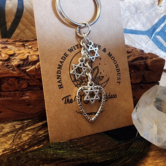 Star of David Heart Keychain Jewish Bag Clip Keyring Bat Mitzvah Gift Zipper - Picture 10 of 13